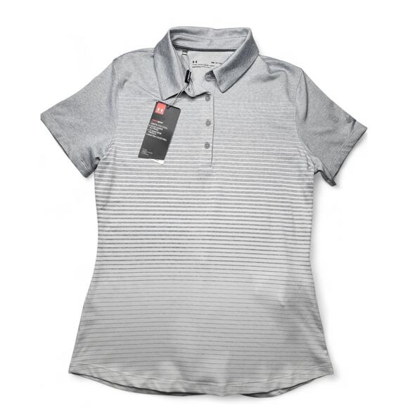 NWT Under Armour Zinger HeatGear UA Fitted UPF Golf Polo White/Gray Size S - Picture 2 of 4